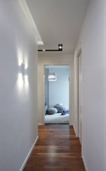 מסדרון הכולל תעלת תאורה בתקרה המתמשכת מאיזור הסלון